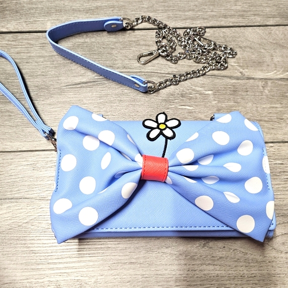 NWOT Loungefly×Disney Minnie Mouse Polka Dot Bow Crossbody Wristlet Wallet Blue - Picture 4 of 15